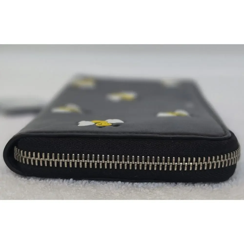 Dior Women’s Black/Yellow/White Bee Zip-Around Wallet, Logo, Card Slots w/COA